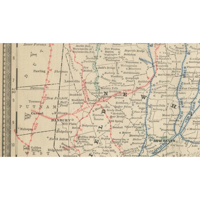 Paper Ntique Connecticut Map, 1888 For Sale - Image 7 of 10