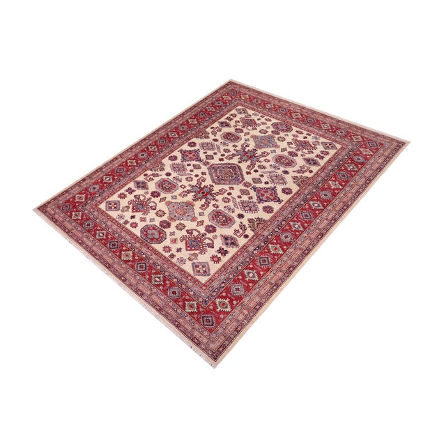 Rustic Southwestern Super Kazak Beige/Red Wool Rug - 8'1'' X 9'7'' For Sale - Image 3 of 10