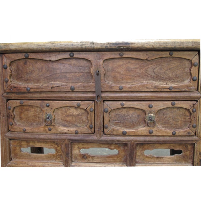 Antique Chinese Natural Wood Sideboard With Iron Hardware For Sale - Image 10 of 12