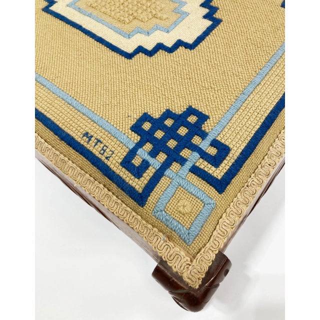 Vintage Needlepoint Carved Wood Footstool For Sale - Image 9 of 9