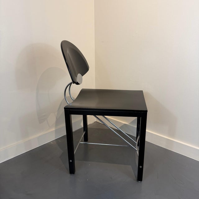 Ebony Late 20th Century Post Modern Ebonized Wood & Chrome Dining Chairs (Set of 4) For Sale - Image 8 of 14