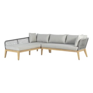 Cypress Teak Wood 2-Piece Left Arm Chaise Outdoor Sectional - Gray For Sale