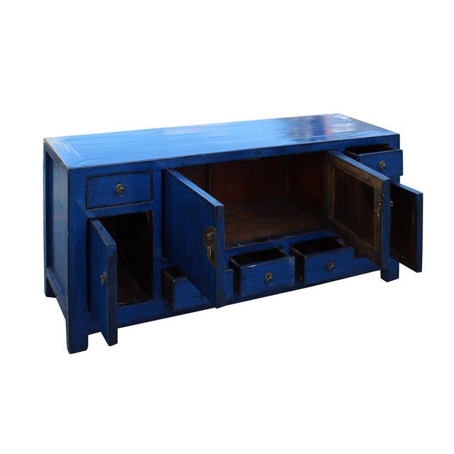 Chinese Indigo Blue Low TV Console Table Cabinet | Chairish
