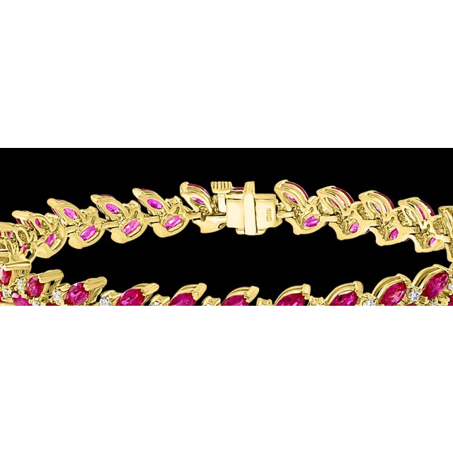 12 Carat Natural Marquise Ruby and Diamond Tennis Bracelet 14 Karat Yellow Gold For Sale - Image 18 of 18