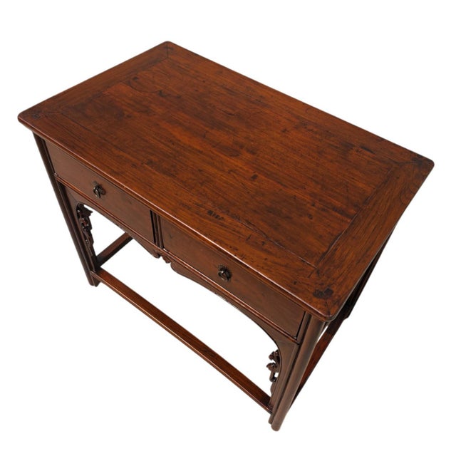 Wood Antique 19th Century Chinese Shanxi Solid Walnut 2-Drawer Side Table For Sale - Image 7 of 7