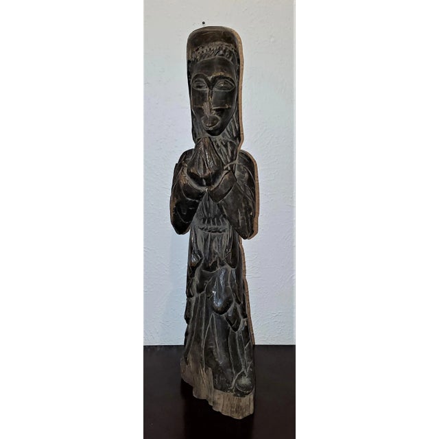Vintage African Carved Wooden Nun For Sale - Image 4 of 11
