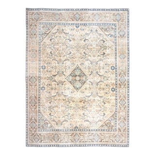 1970s Vintage Persian Handmade Wool Cotton Light Beige Area Rug For Sale