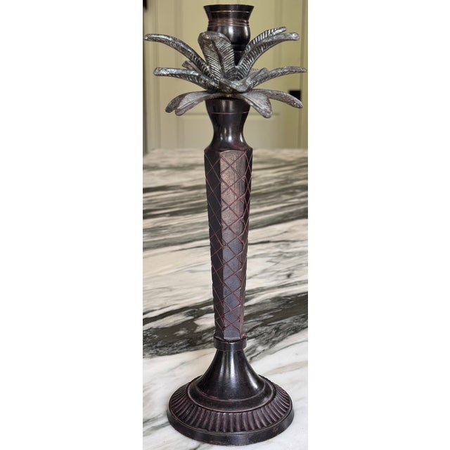 Maitland Smith Style Enameled Metal Palm Tree Candle Holder For Sale In Seattle - Image 6 of 9
