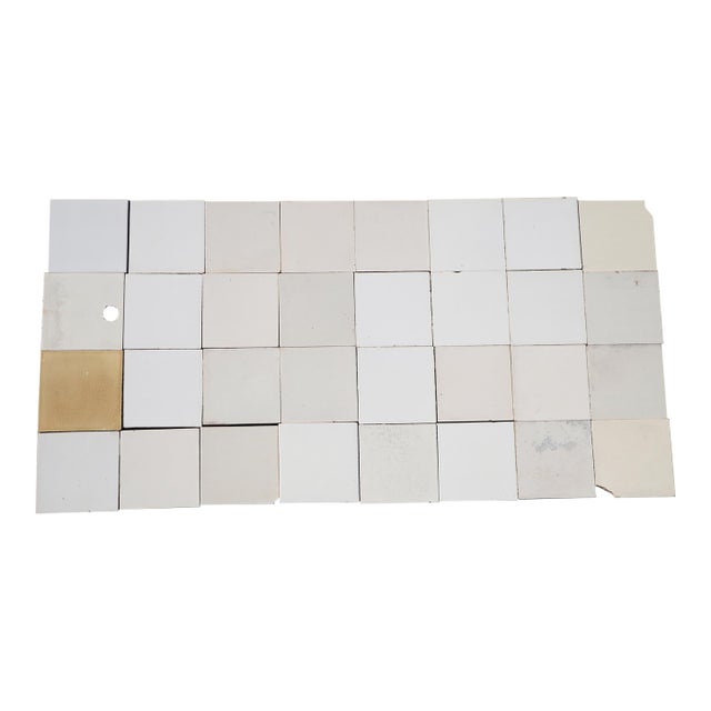 1900s Portuguese Large Antique White & Cream Tiles Set of 32 For Sale
