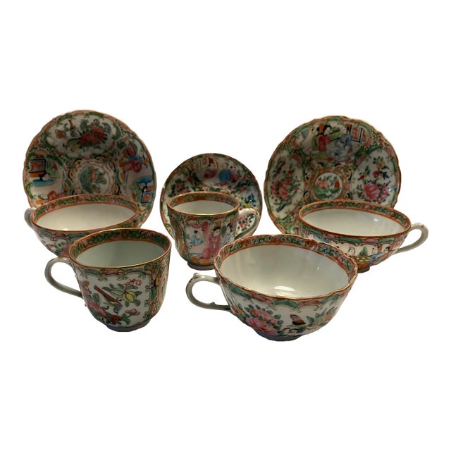 Antique Rose Medallion Porcelain China - Set of 8 Pieces For Sale
