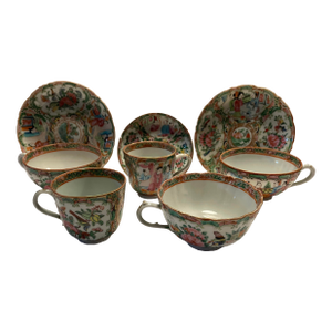 Antique Rose Medallion Porcelain China - Set of 8 Pieces