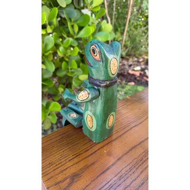 Wood Vintage Hand Carved Articulated Wooden Frog Shelf Sitter Figure For Sale - Image 7 of 12