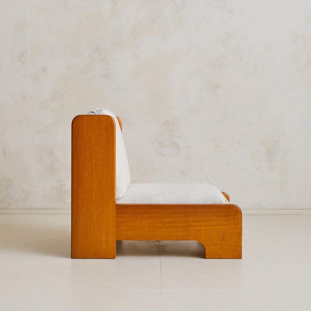 1970s French Wood Lounge Chair in Ivory Mottled Bouclé, 1970s - 2 Available For Sale - Image 5 of 11