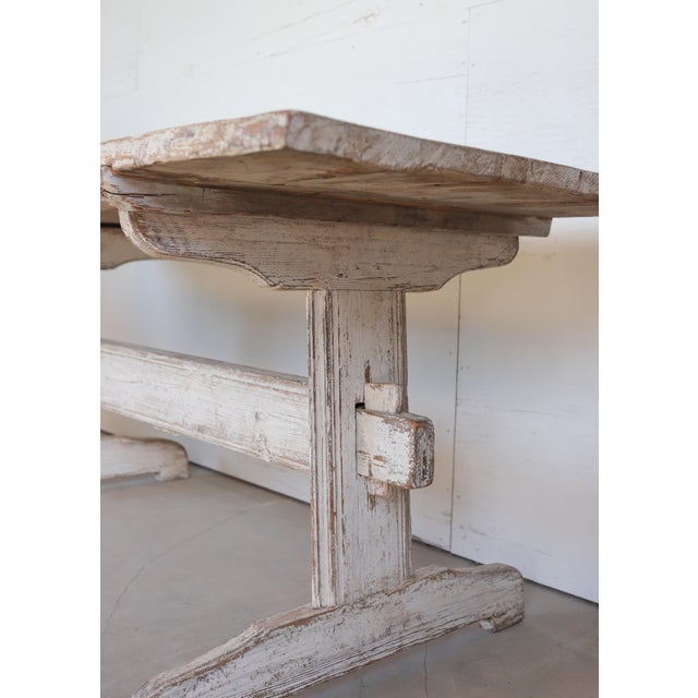 Antique White 18th C. Swedish Stretcher Table Made From Nordic Pine For Sale - Image 8 of 10