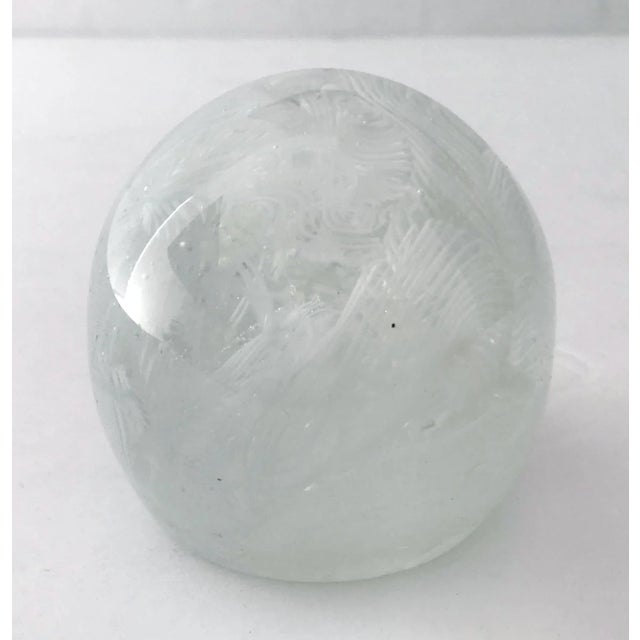 Vintage Italian Murano glass paperweight hand blown with white "filigrana" - white filaments intricately superimposed and...