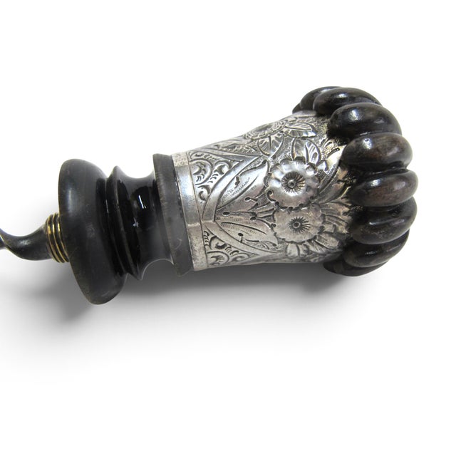 Horn & Sterling Silver Repousse Flower Corkscrew Gadget Walking Stick Cane For Sale - Image 11 of 13