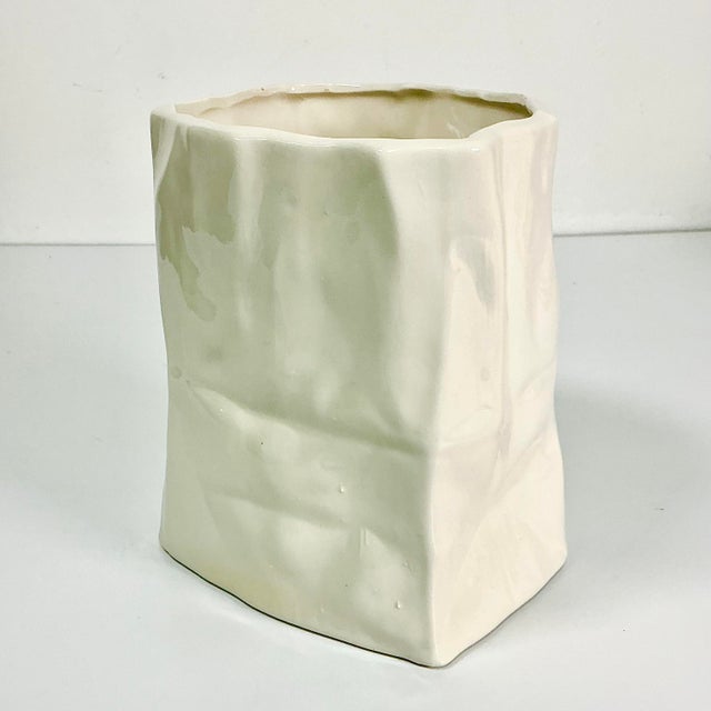 Purple 1980s Vintage Boho Chic Hollywood Regency Trompe L’Oeil Paper Bag Vase. For Sale - Image 8 of 15