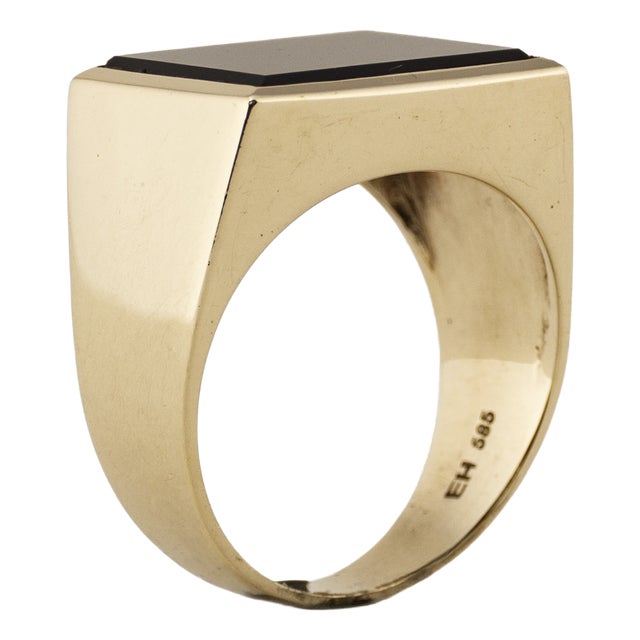 Vintage Gold Ring with Onyx, 1970s For Sale