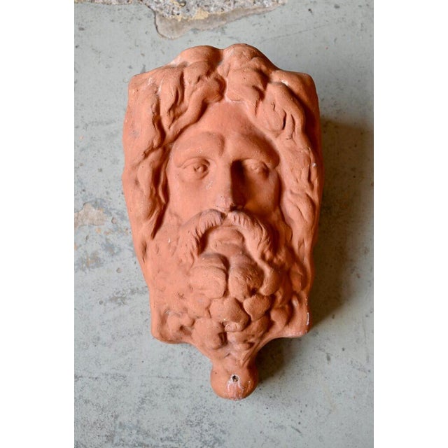 Boho Chic Bohemian Country Chic Terracotta Wall Planters with Patinated Divine Faces, Set of 2 For Sale - Image 3 of 10