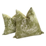Brunschwig and Fils "Tien I" Velvet in Green Pillows- A Pair For Sale