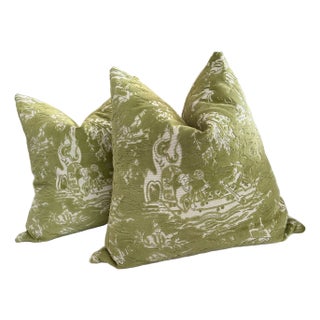 Brunschwig and Fils "Tien I" Velvet in Green Pillows- A Pair For Sale