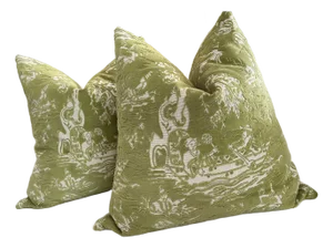 Brunschwig and Fils Tien I Velvet in Green Pillows- A Pair