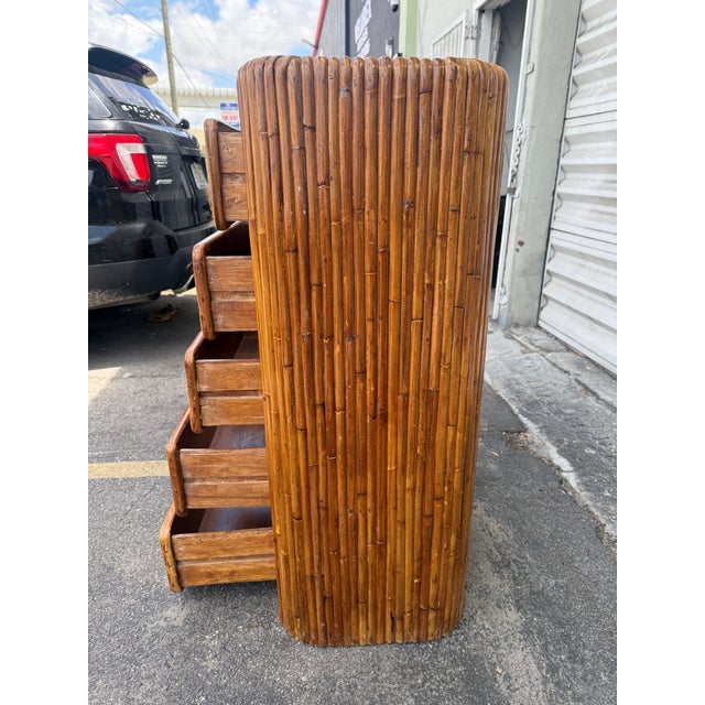 1970's Waterfall Rattan Tall 5 Drawer Chest Manner of Gabriela Crespi For Sale - Image 10 of 13