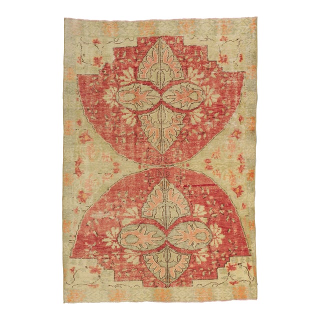 Mid 20th Century Rustic Vintage Turkish Oushak Rug, 04'07 X 06'08 For Sale