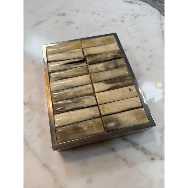 Vintage Tessellated Horn & Wood Box With Metal Trim For Sale - Image 4 of 6