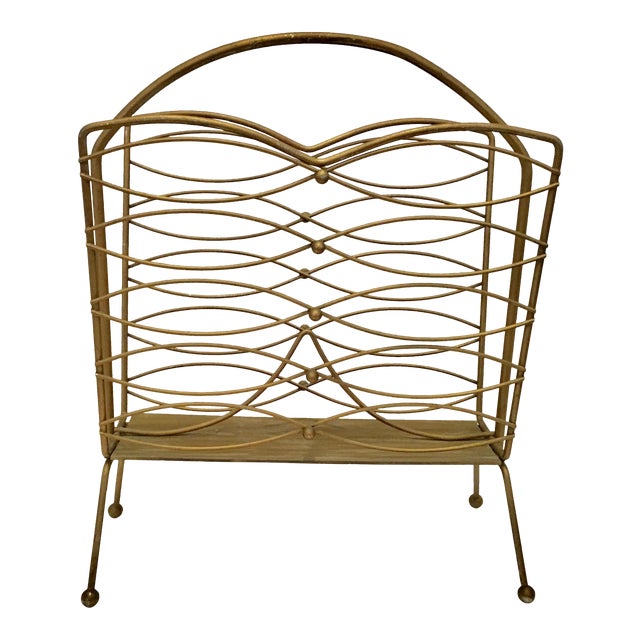 Vintage Metal Magazine Rack | Chairish
