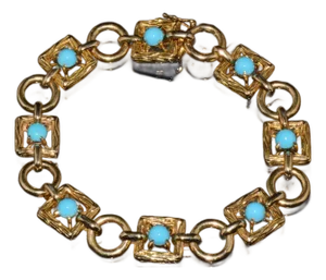 Vintage Mid-Century Solid 18k Gold & Natural Persian Turquoise Bracelet