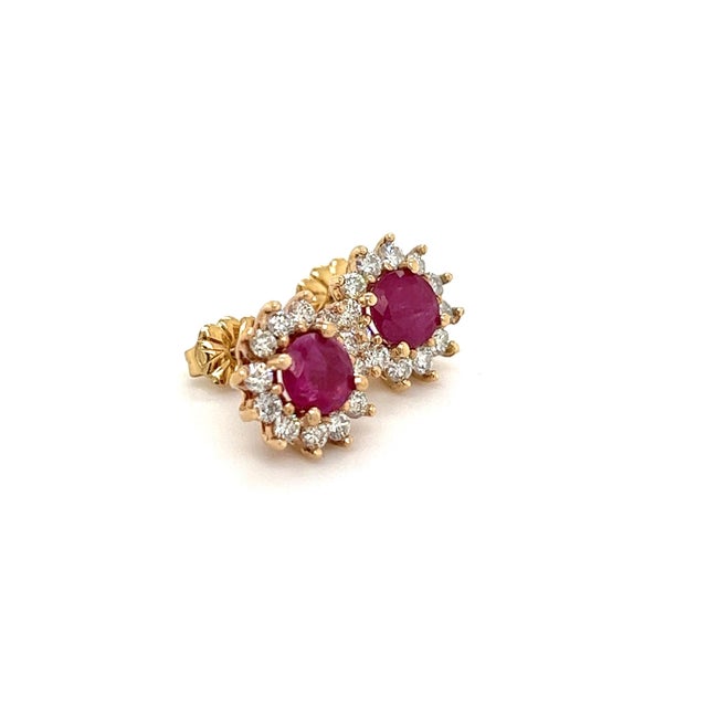 Natural Ruby Diamond Earrings 14k Yellow Gold 2.20 TCW Certified For Sale - Image 9 of 16