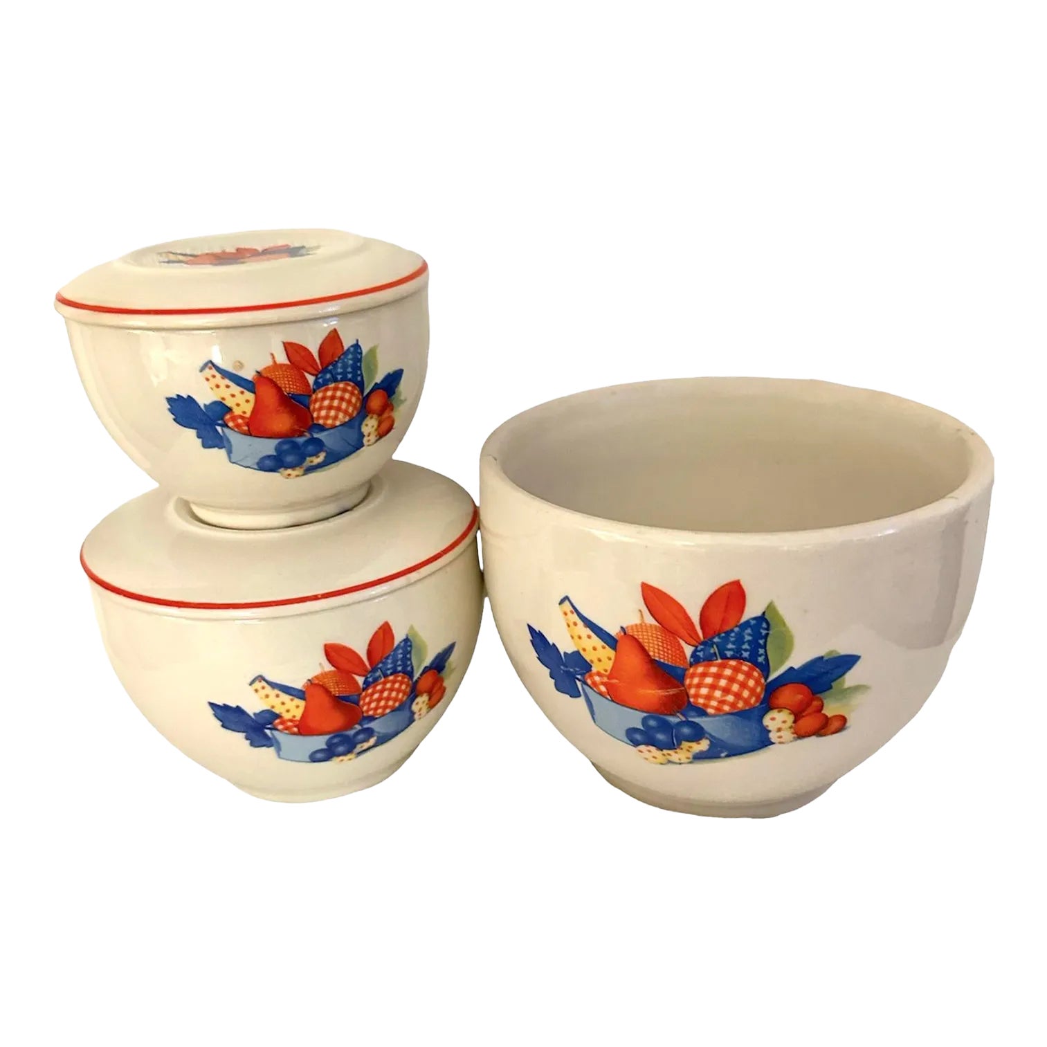Vintage Universal Cambridge Potteries Calico Fruit Nesting Bowls Set