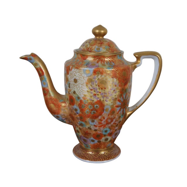 Japanese Vintage Japanese Thousand Flower Satsuma Porcelain Demitasse Tea Coffee Set- 14 Pieces For Sale - Image 3 of 12
