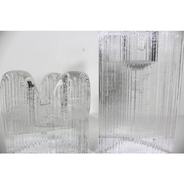Transparent Pair of Kosta Boda Sweden “Skyline” Fluted Triangular Art Glass Crystal Candleholders Designed by Anna Ehrner For Sale - Image 8 of 11