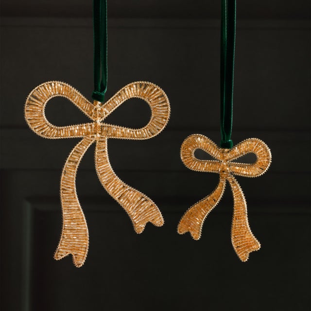 Holiday Beaded Gold Bow Ornaments, Assorted Set of 12 For Sale - Image 4 of 4