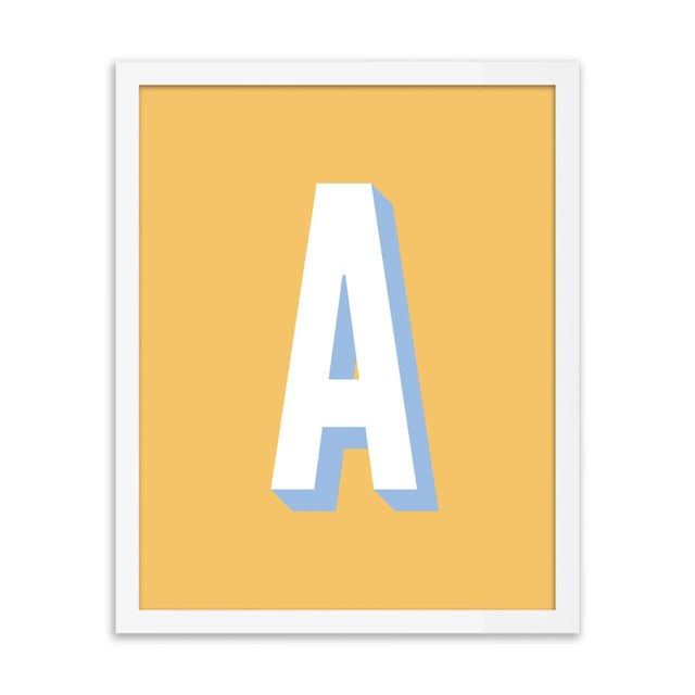 Alphabet Series in Yellow, Letter A by Pencil & Paper in White Frame, XS Art Print For Sale