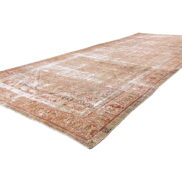 61030 Distressed Antique Persian Malayer Rug, 06'07 x 16'05. Woven in the storied villages of western Iran, this hand...