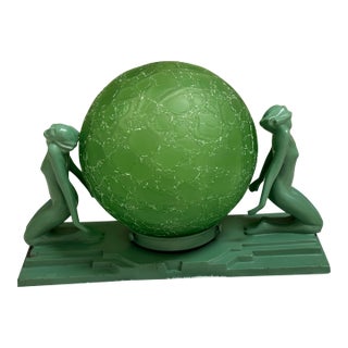 1930s Frankart Art Deco Crackle Glass Globe Table Lamp For Sale