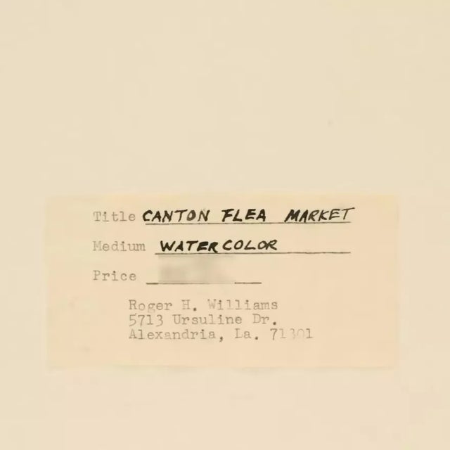 Paint Vintage Watercolor Painting "Canton Flea Market" 1977, Framed For Sale - Image 7 of 10