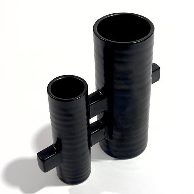 Modernist Japanese Black Pottery Ceramic Ikebana Vase by MCI Japan For Sale In Miami - Image 6 of 11
