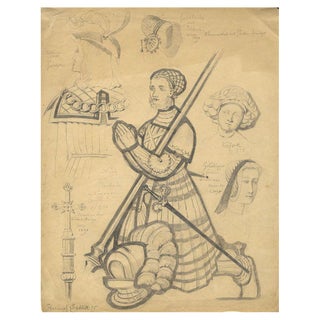 Heinrich Schlitt, German Medieval Costume Studies, 1875, Graphite Drawing For Sale