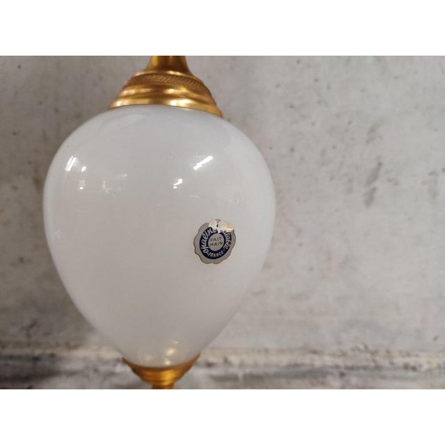 Pineapple leaf table lamp by Boulanger attributed to Maison Charles, rare model with an opaline globe. This regency style...