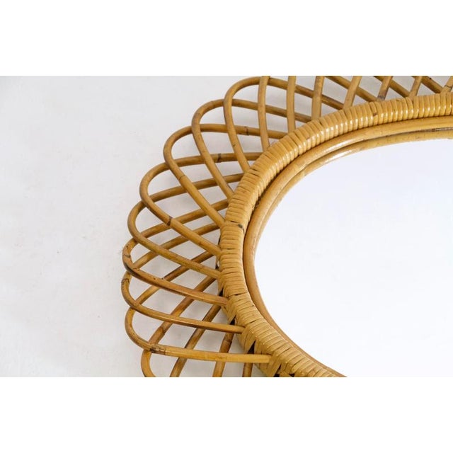 Mid-Century Rattan Wall Mirror in the style of Franco Albini, Italy, 1960s For Sale - Image 8 of 9