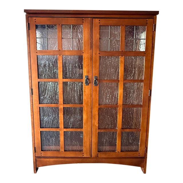 Drexel Arts & Crafts Glass Front Bookcase For Sale