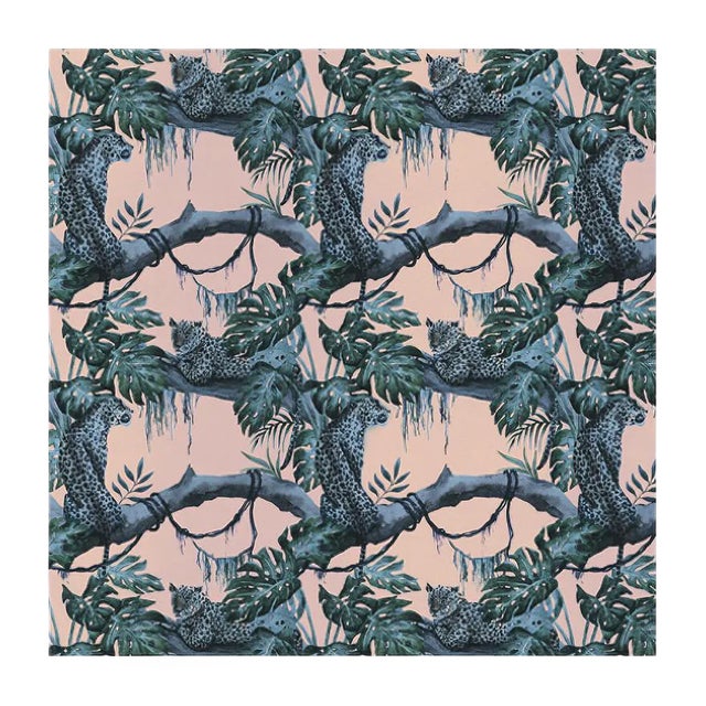 Leopards on Tree 3 Fabric Wall Covering by Chiara Mennini for Midsummer-Milano For Sale