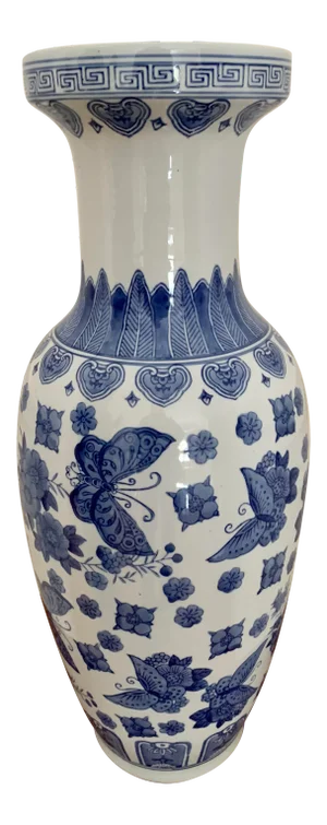 Chinoiserie Tall Blue and White Porcelain Urn