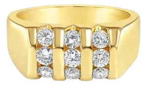 Curved Nine Stone Mens Diamond Ring 1.00cttw 14k Yellow Gold, Size 6