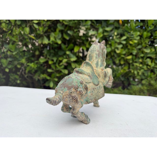 Vintage Bronze Asian Horse Sculpture With Natural Verdigris Patina For Sale In Naples, FL - Image 6 of 12