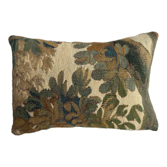17th Century Brussels Tapestry Pillow With Botanical Foliage Design For Sale